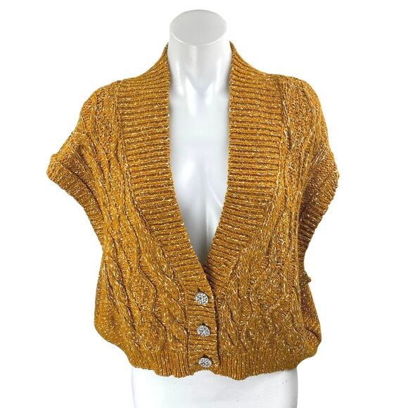 Anthropologie Maeve Yellow Knit Short Sleeve Oversized Cardigan Sweater Vest XL - Picture 1 of 5
